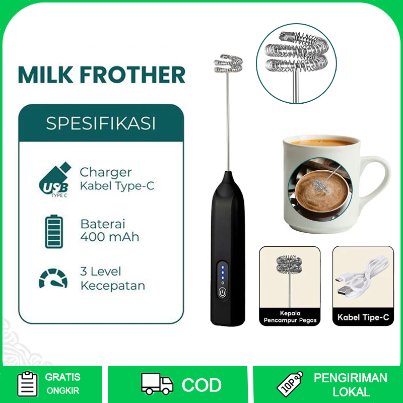 Milk Frother Elektrik Portable Pengaduk Kopi Praktis untuk Rumah Tangga
