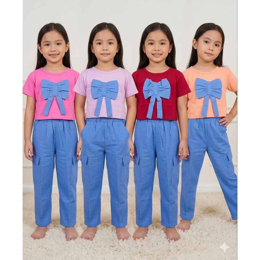 Setelan cargo anak / setelan crop top + cargo anak perempuan / setelan anak perempuan / set cargo an