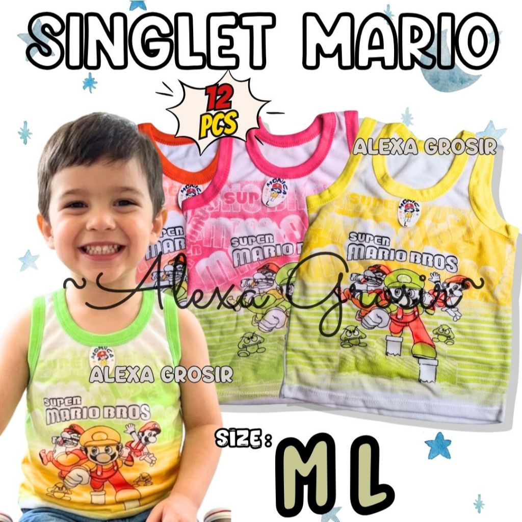 Singlet Anak Laki Laki MARIO Kaos Dalam Cowok Karakter