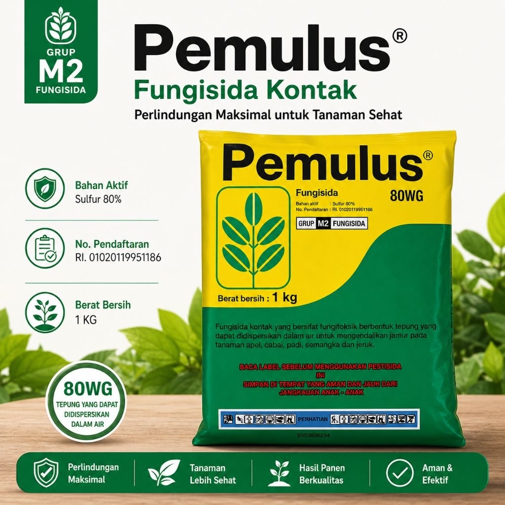 Fungisida Pemulus 80 WG 1 Kg - Kontrol Jamur & Tungau, Fungistatik, Bahan Aktif Belerang