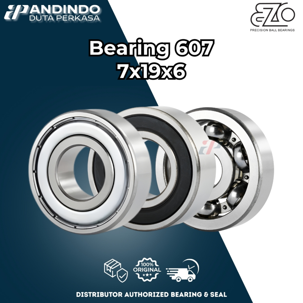 Bearing 607 ZZ 2RS EZO Laher Laker 7x19x6 Tutup Besi Karet Asli Original