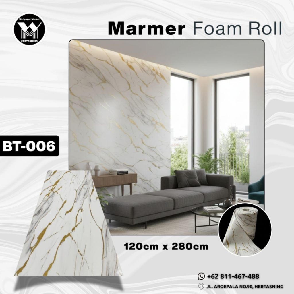 Wallpaper Foam Stiker Dinding / Foam Marbel / Dekorasi Dinding Marmer Roll / 1.2 x 2.8 Meter