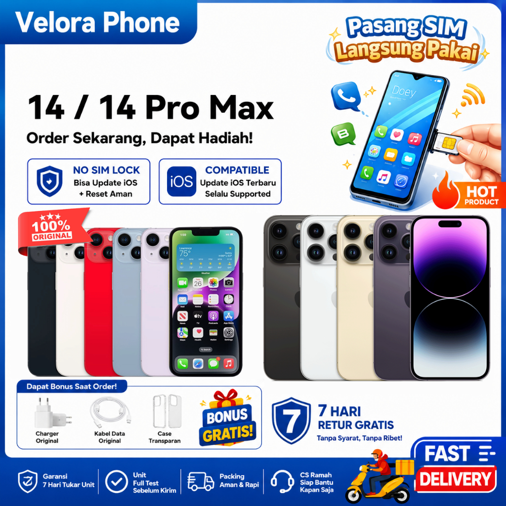 iPhone 14 Pro Max Original 100% iP 14 & 14 Pro Inter Second Bekas 128GB 256GB Mulus Normal Fullset K