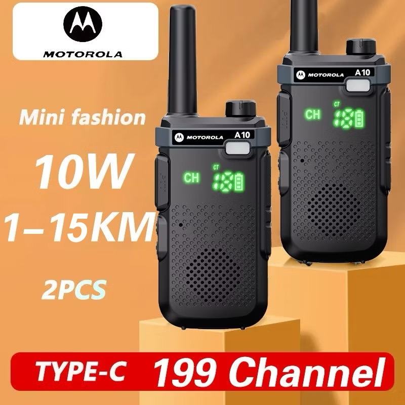 MOTOROLA A10 10Watt Walkie-talkie MINI 2PCS 400-520MHZ 9800MAH Baterai Waktu siaga 120 jam Pengisian