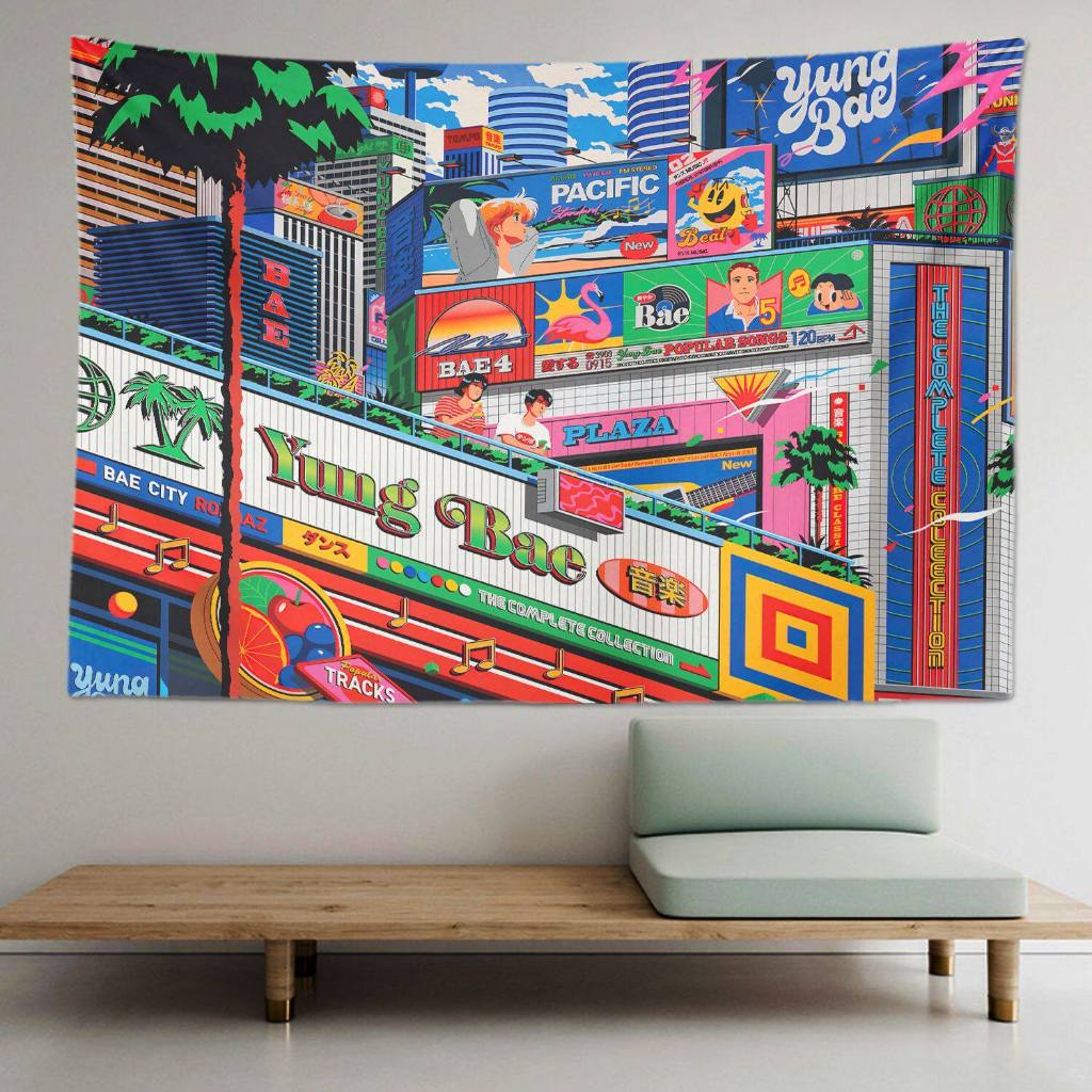 Kain latar ilustrasi Jepang yang Instagramable, kain poster gantung dekorasi dinding kamar bertema a