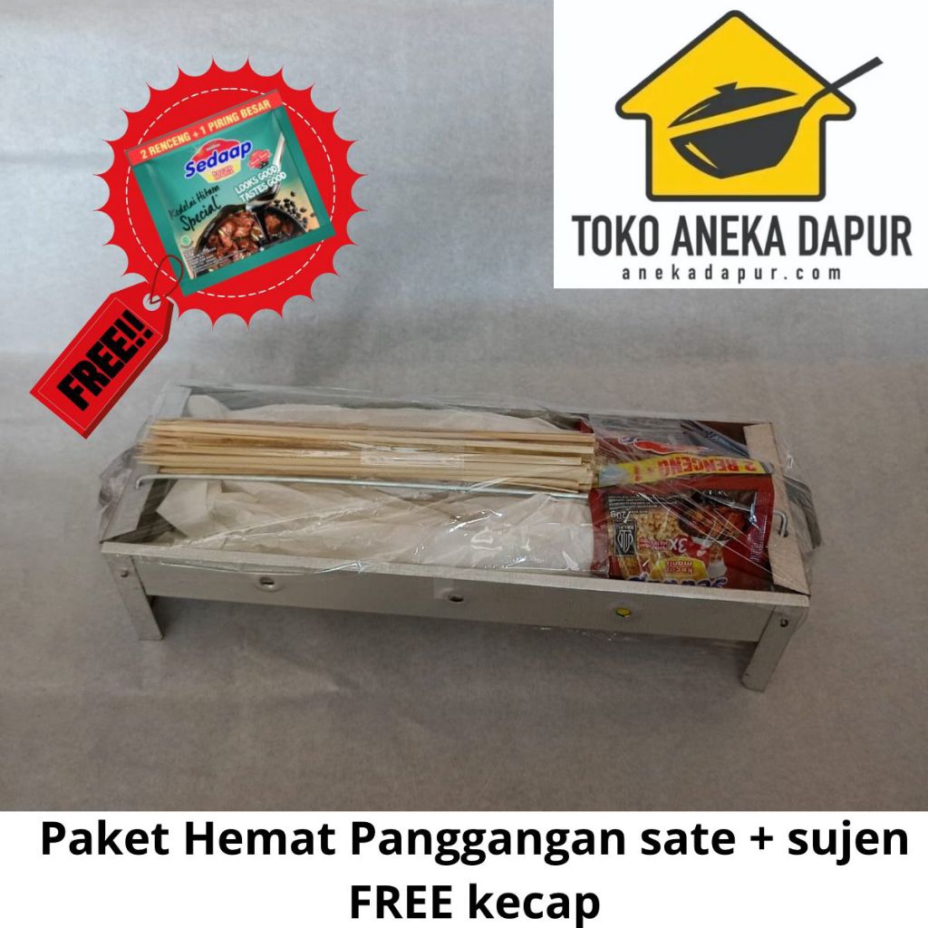 Panggangan Sate Mini Portable Galvalum + Tusuk Sate/Sujen FREE Kecap Cocok BBQ Arang
