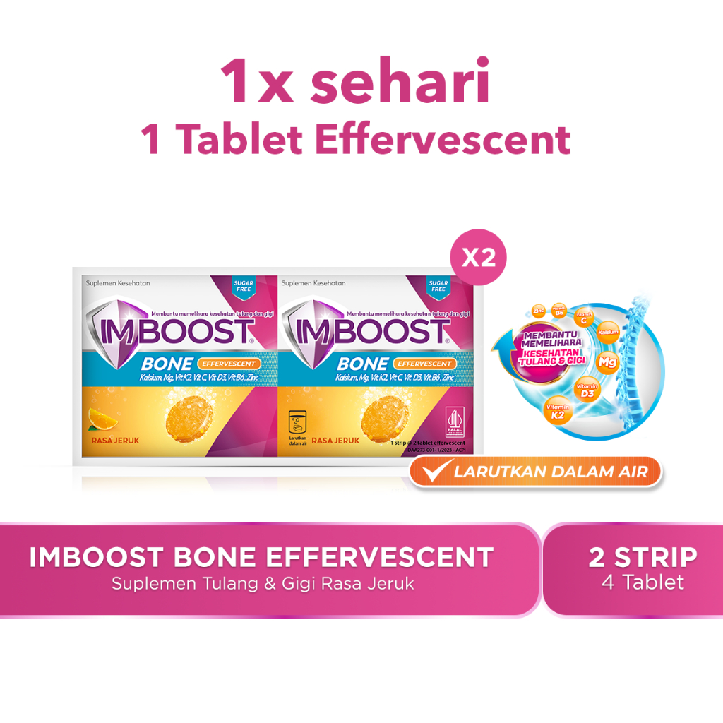 Imboost Bone Effervescent Suplemen Tulang dan Gigi Jeruk 2 Strip @2Tab