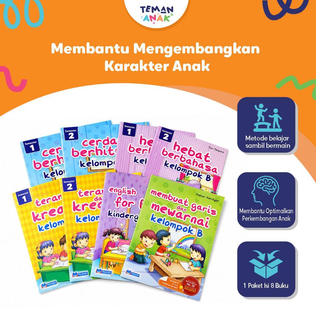Paket 8 Buku Worksheet Anak TK B Kelompok B Belajar Berhitung Bahasa English Activity & Motorik Anak