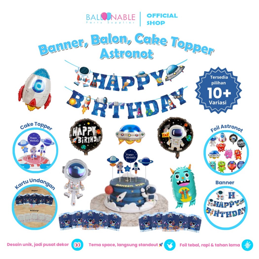 Balon Foil Tema Astronot / Cake Topper Astronot / Undangan Astronot/ Dekorasi Tema Astronot