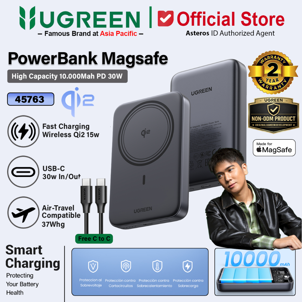 UGREEN Power Bank Wireless Magsafe Magnetic Qi2 Fast Charging 15w 10.000Mah 45763