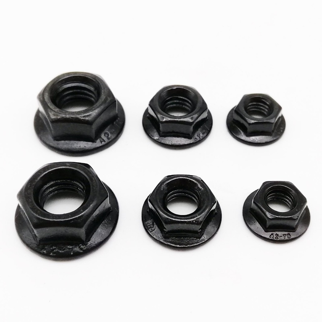 baja karbon 304 stainless hitam mur flange nut M4 kunci 7mm M5 8mm M6 10mm mur topi DIN 6923 level 6