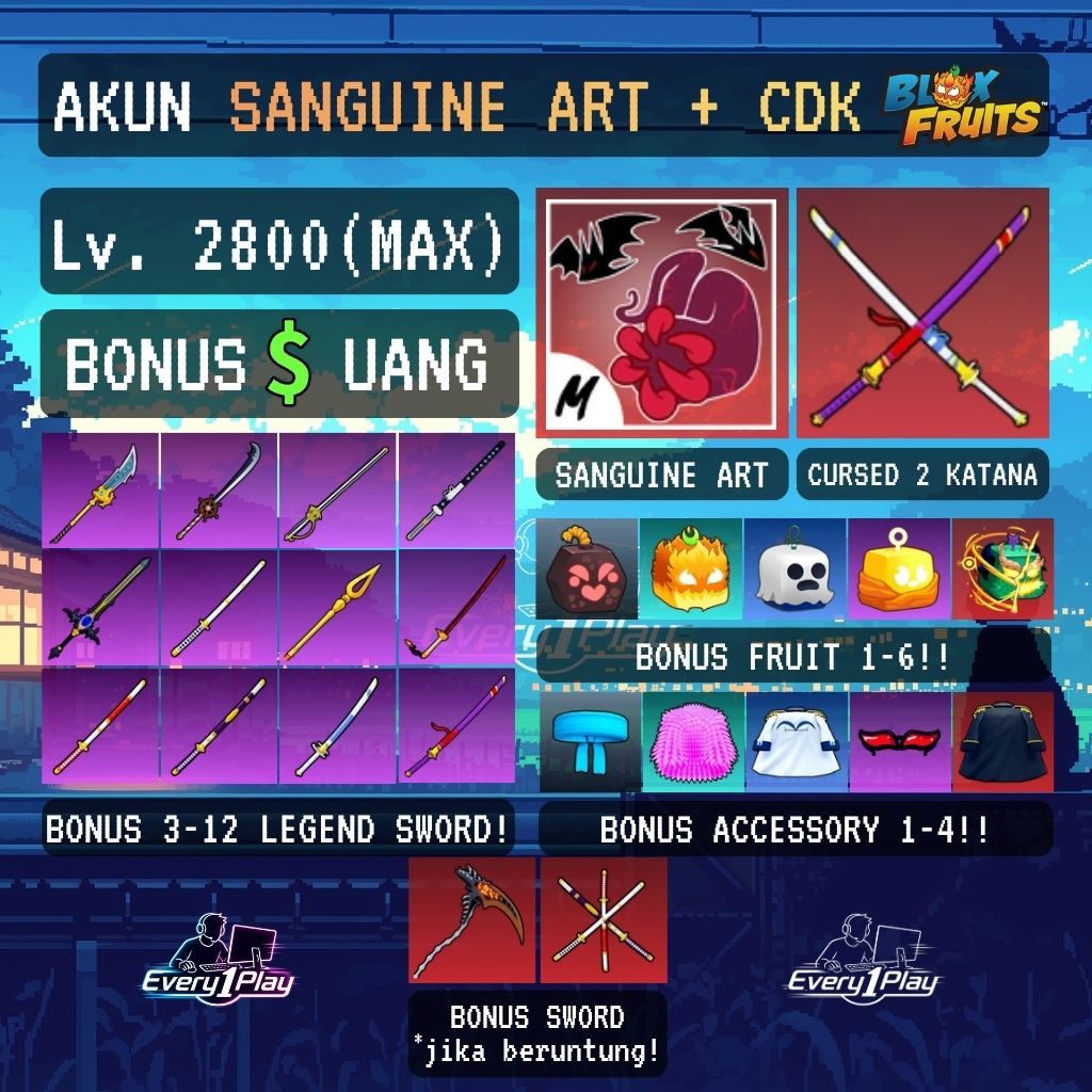 Akun Blox Fruit SANGUINE ART + CDK Level Max - Akun Roblox Blox Fruit Lv Max - Akun Blok Fruit Murah
