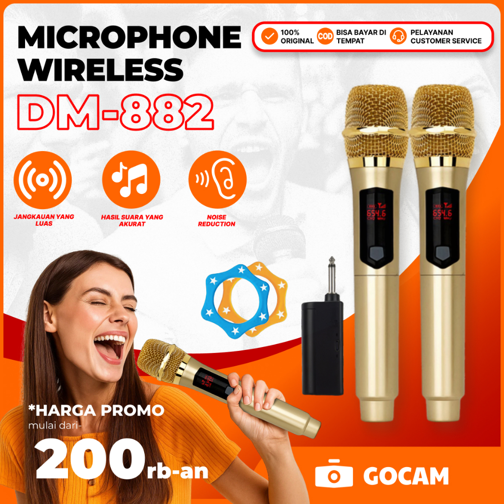 GOCAM Mikrofon Wireless DM-882 Profesional Audio Microphone Gold Edition