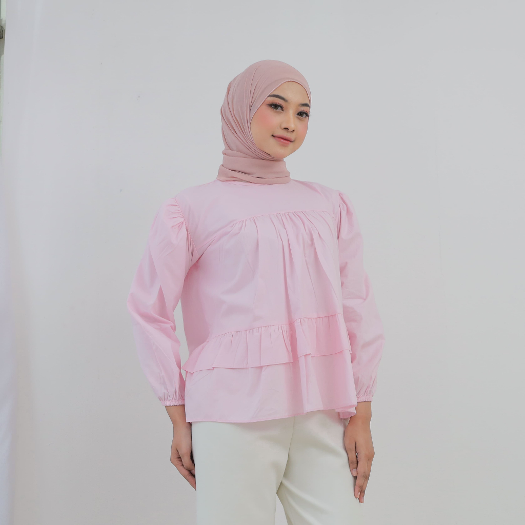 Daisy blouse ruffle | atasan wanita lengan balon | blouse bahan katun poplin