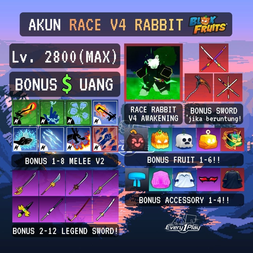 Akun Blox Fruit RACE HUMAN V4 Level Max - Akun Roblox Race HUMAN V4 Awaken