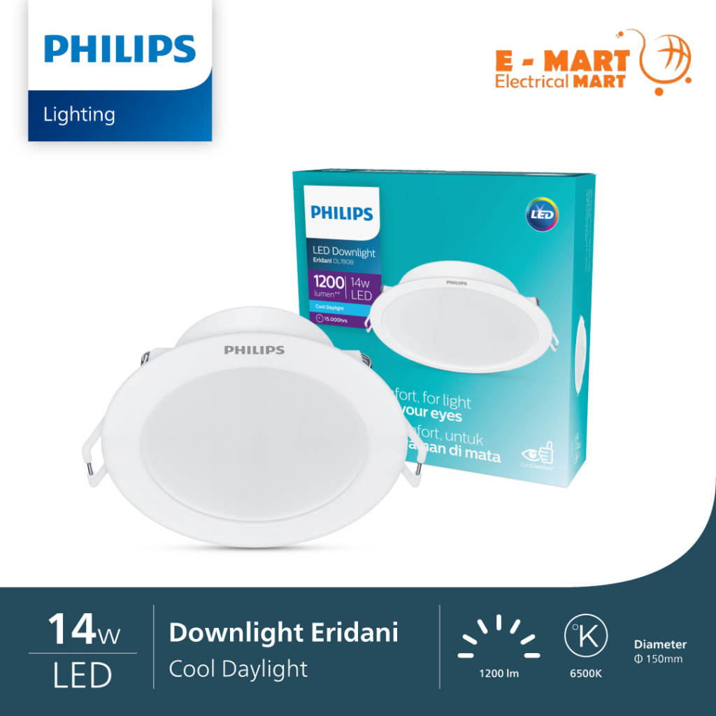 Downlight LED PHILIPS ERIDANI DL190B 14W Ganti 7.5W 6inch 59263 BESAR D150
