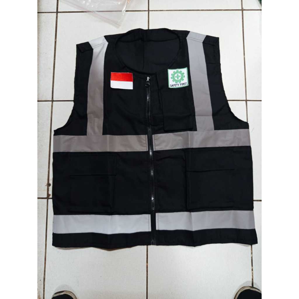 Rompi Safety Bahan Drill Rompi Safety Proyek warna Hitam + Logo