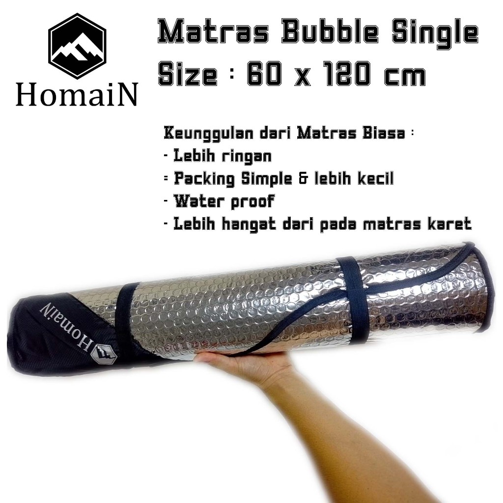 HOMAIN Matras Camping Aluminium Foil Bubble Double Side 60x200 cm Untuk 1 Orang Anti Angin Dingin