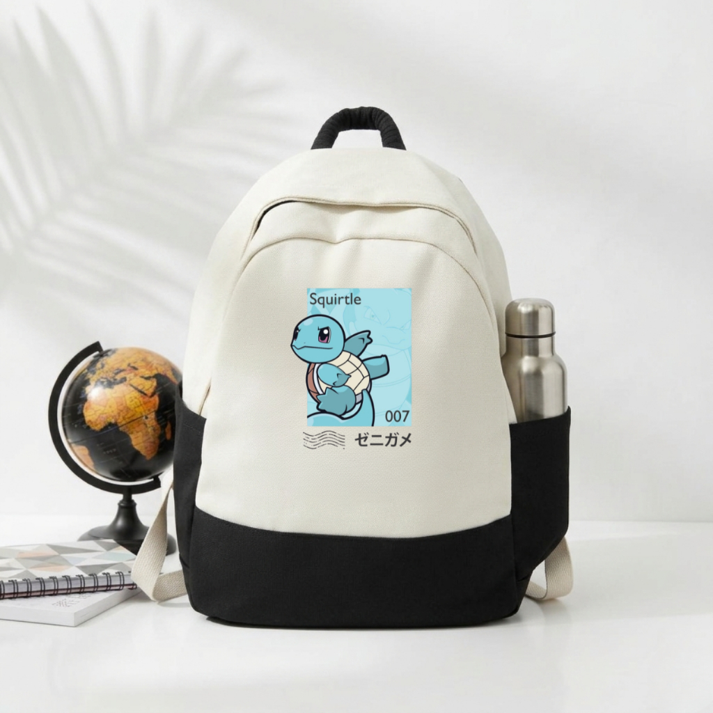 Weego - CAN 002 - Z66 - Tas Ransel Anak Sekolah Karakter Pokemon Squirtle Backpack Lucu Ringan Krem 