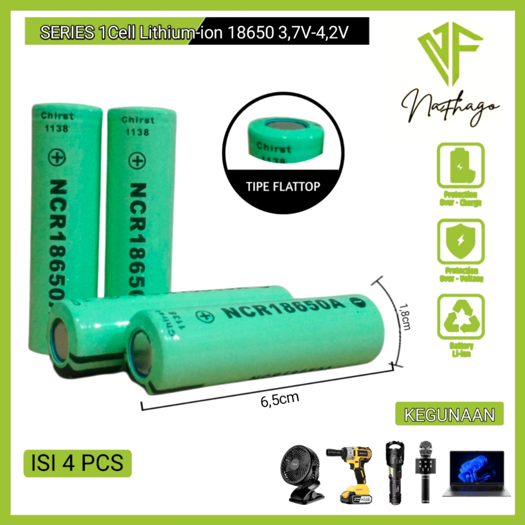 Baterai Charger / Baterai Cas Li-ion NCR 18650 3,7Volt-4.2Volt 6800mAh Isi 4 pcs