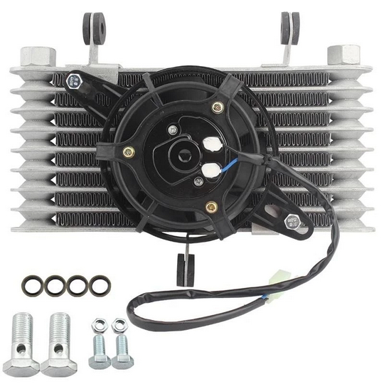 Radiator Pendingin Oli Mesin Sepeda Motor Universal 8 Baris dengan Kipas 125cc–250cc Motor Trail ATV