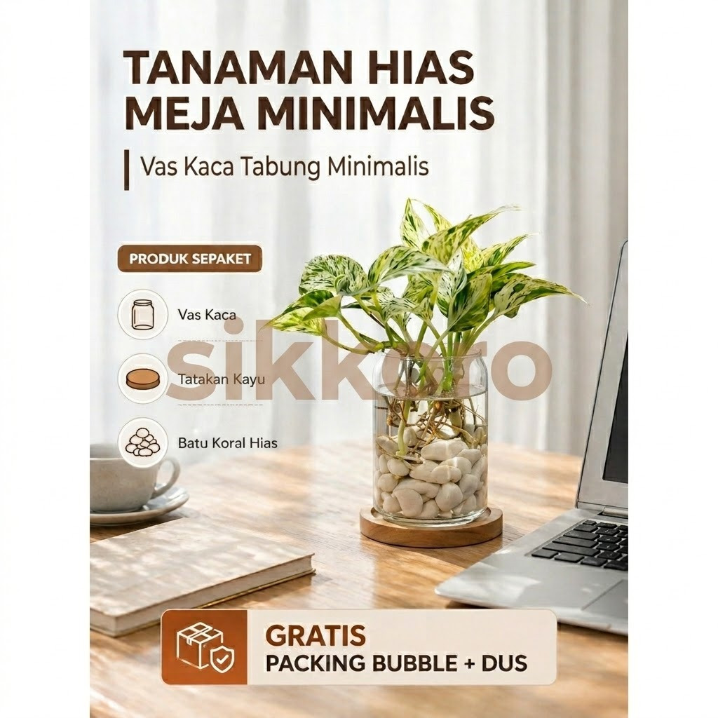 Vas Kaca Bening Tabung / Pot Kaca Tabung Tanaman Air Hidroponik Aesthetic