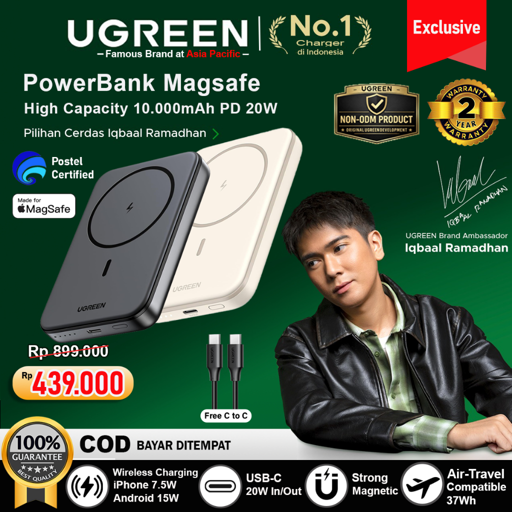 UGREEN Magnetic Power Bank Magsafe Wireless PD Fast Charging 20w 10.000mAh