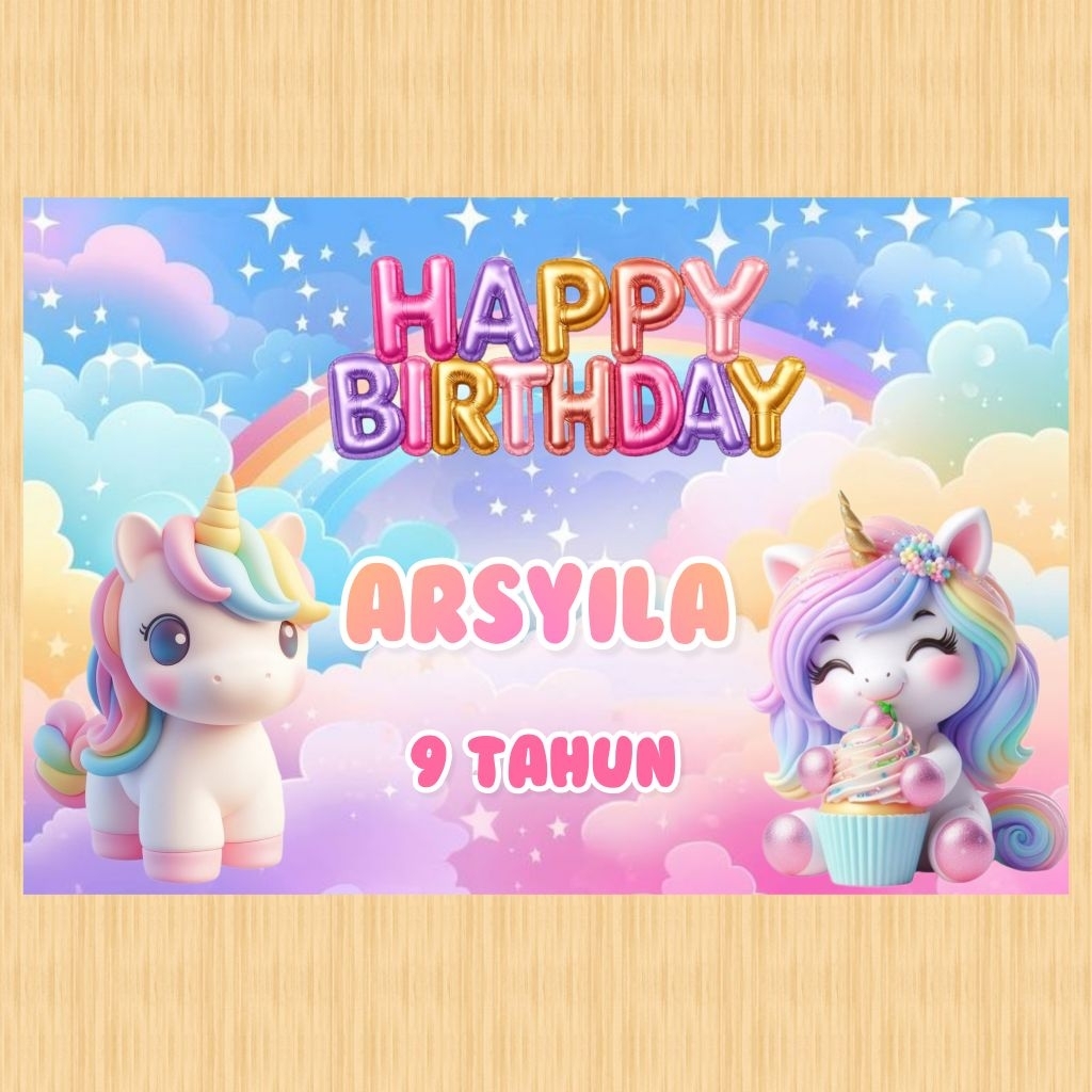 Spanduk UNICORN banner spanduk banner ultah anak background UNICORN custom backdrop ulang tahun anak