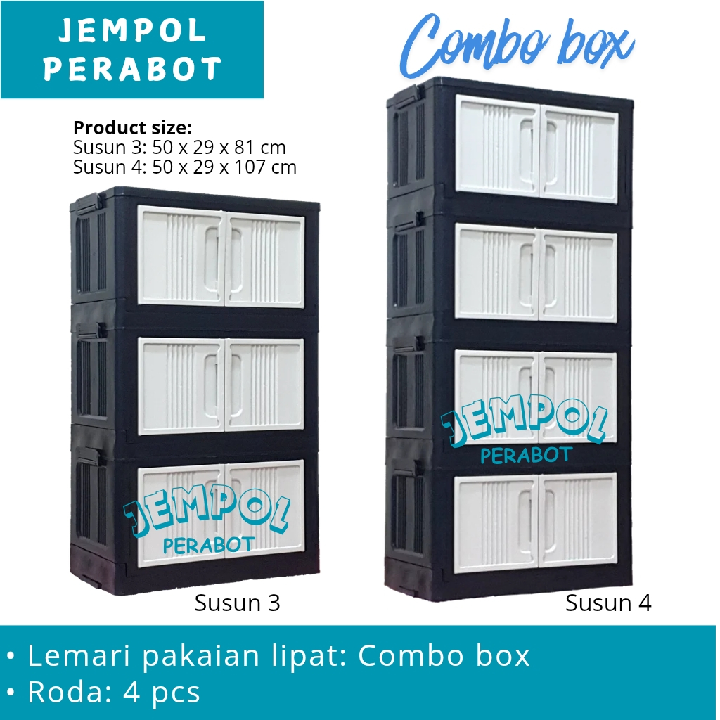 Lemari Plastik Combo Box Susun 3 / Susun 4 - Lemari Pakaian Lipat Combo Box Lemari Mini Minimalis