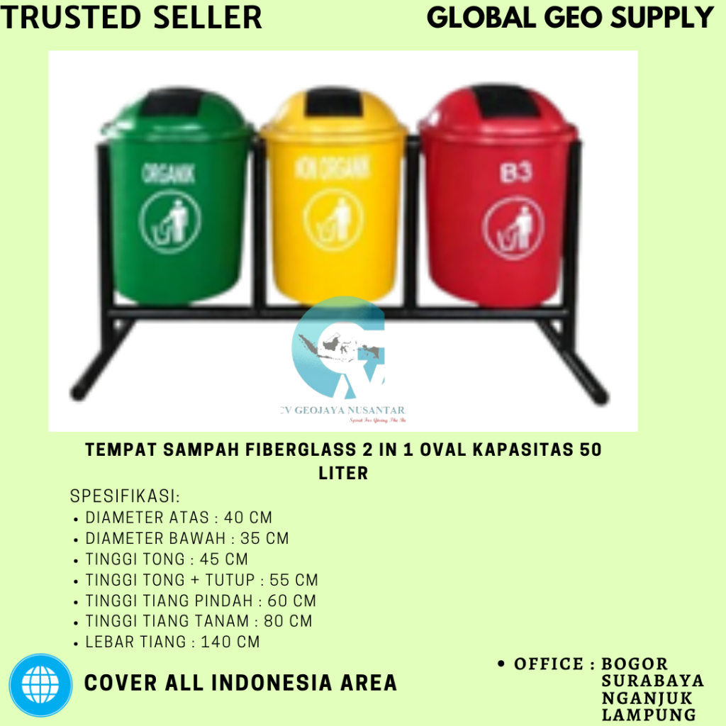 TEMPAT SAMPAH 3 WARNA KAPASITAS 50 LITER