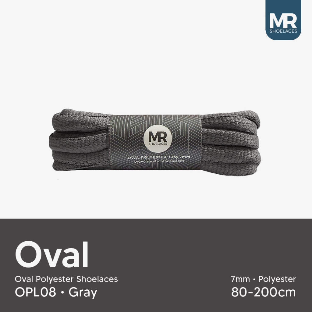 Original MR Shoelaces OPL08 Gray (Abu- Abu) Tali Sepatu Polyester Oval 7mm - Panjang Tali 80cm 90cm 