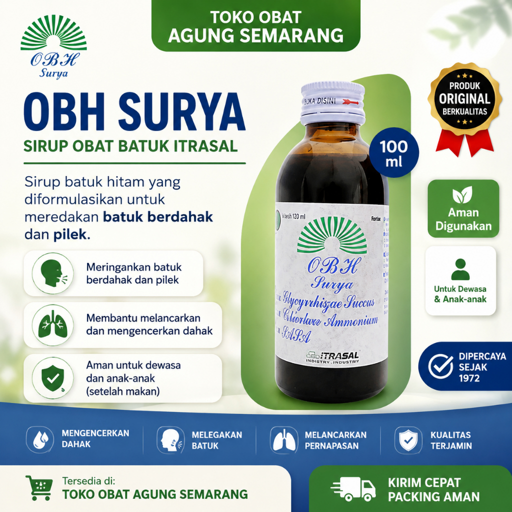 OBH Surya Itrasal 100 ml. Sirup Obat Batuk Karena Flu, Bronchitis, Asma, Merokok