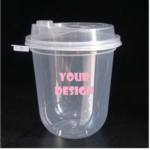 Sablon Gelas Cup Plastik PP Injection 12 Oz Oval Bening Custom Logo | Cetak Gelas Plastik Kopi Cafe 