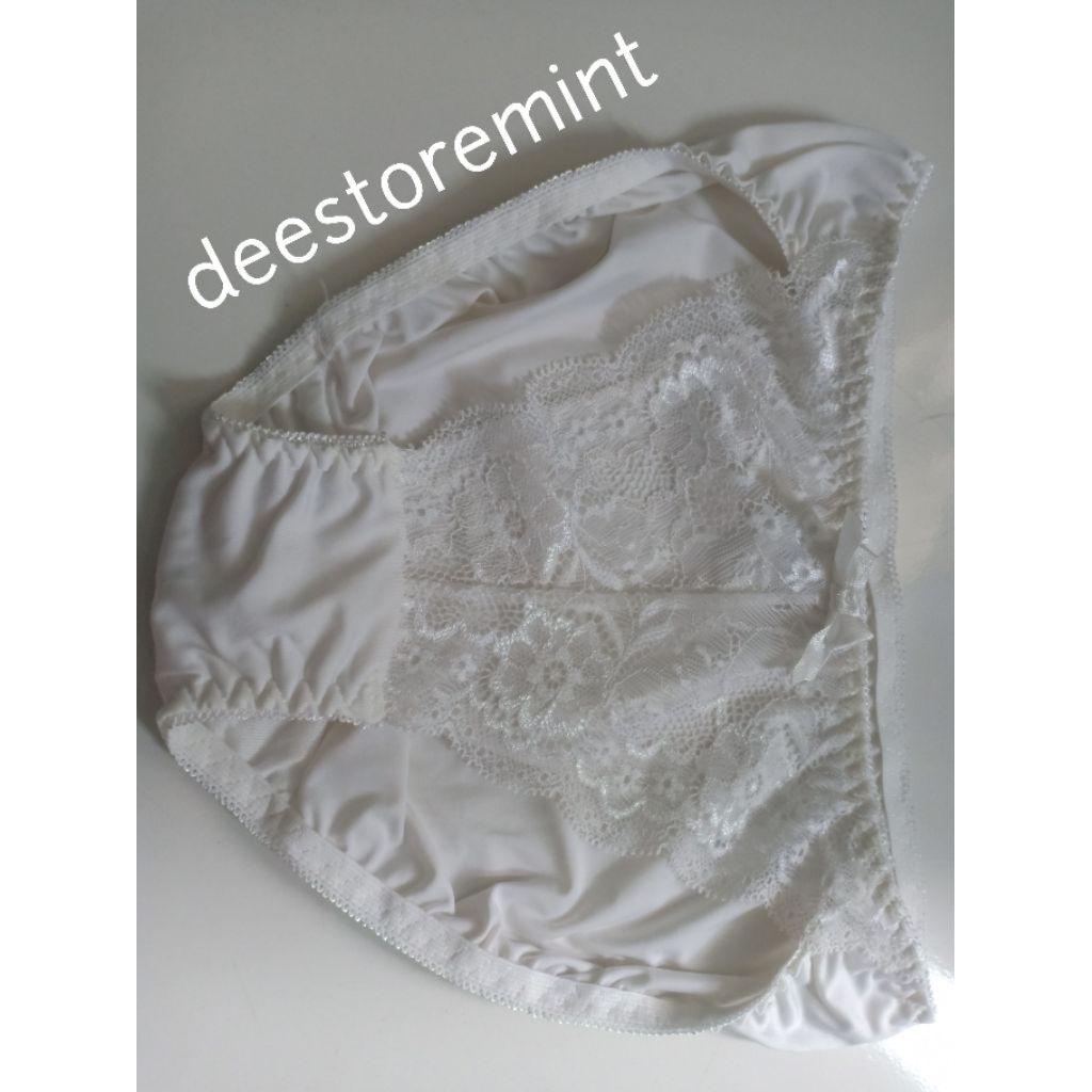 lace cd brukat putih celana dalam satin cantik mewah