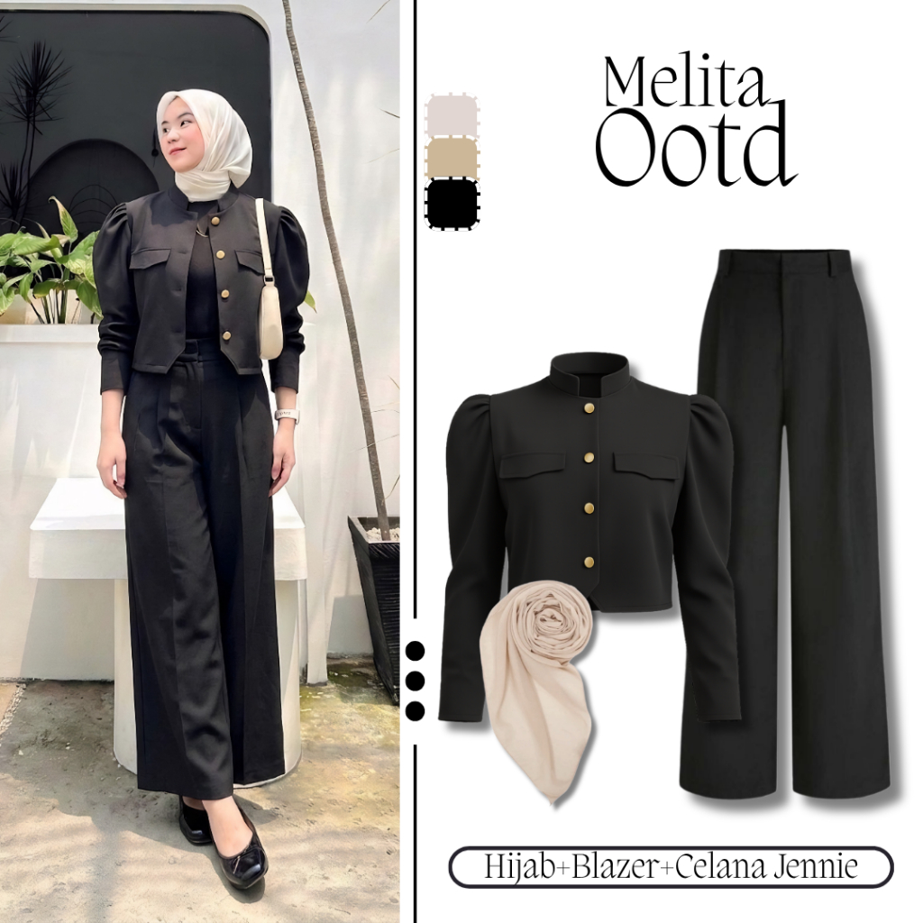One Set Remaja Korean 3in1 [Sonia Blazer+Celana Jennie+Hijab] OOTD Outfit Masa Kini Lagi Hits HS9A