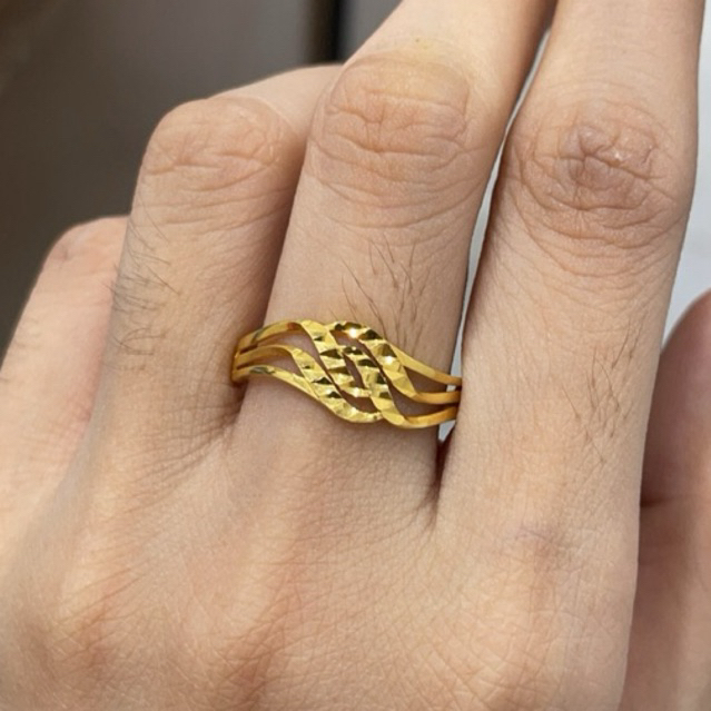 Cincin Wave Polos Uk21 Emas Asli Kadar 875 20K