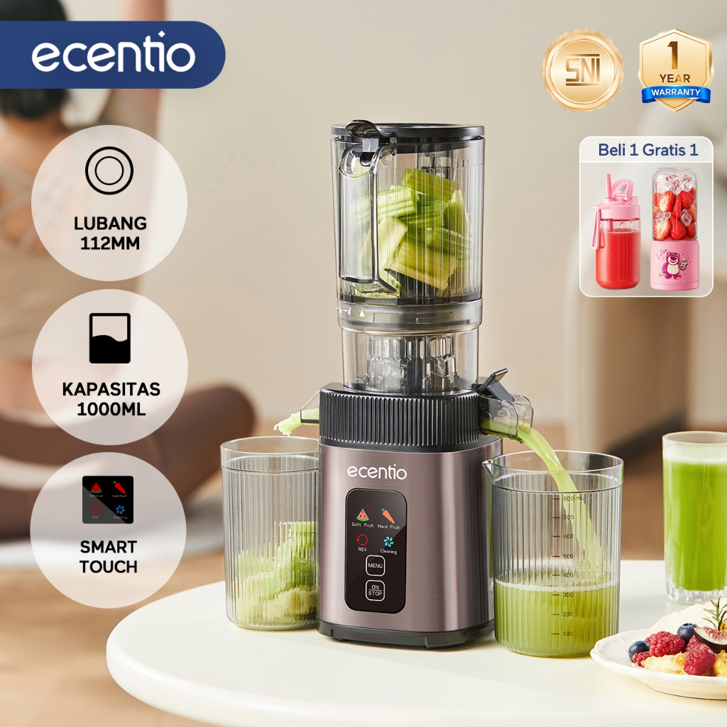 ecentio Juicer Extractor Slow 99% - Mesin Pembuat Jus Sehat 1000ml, Sistem Antioksidan, Desain Premi