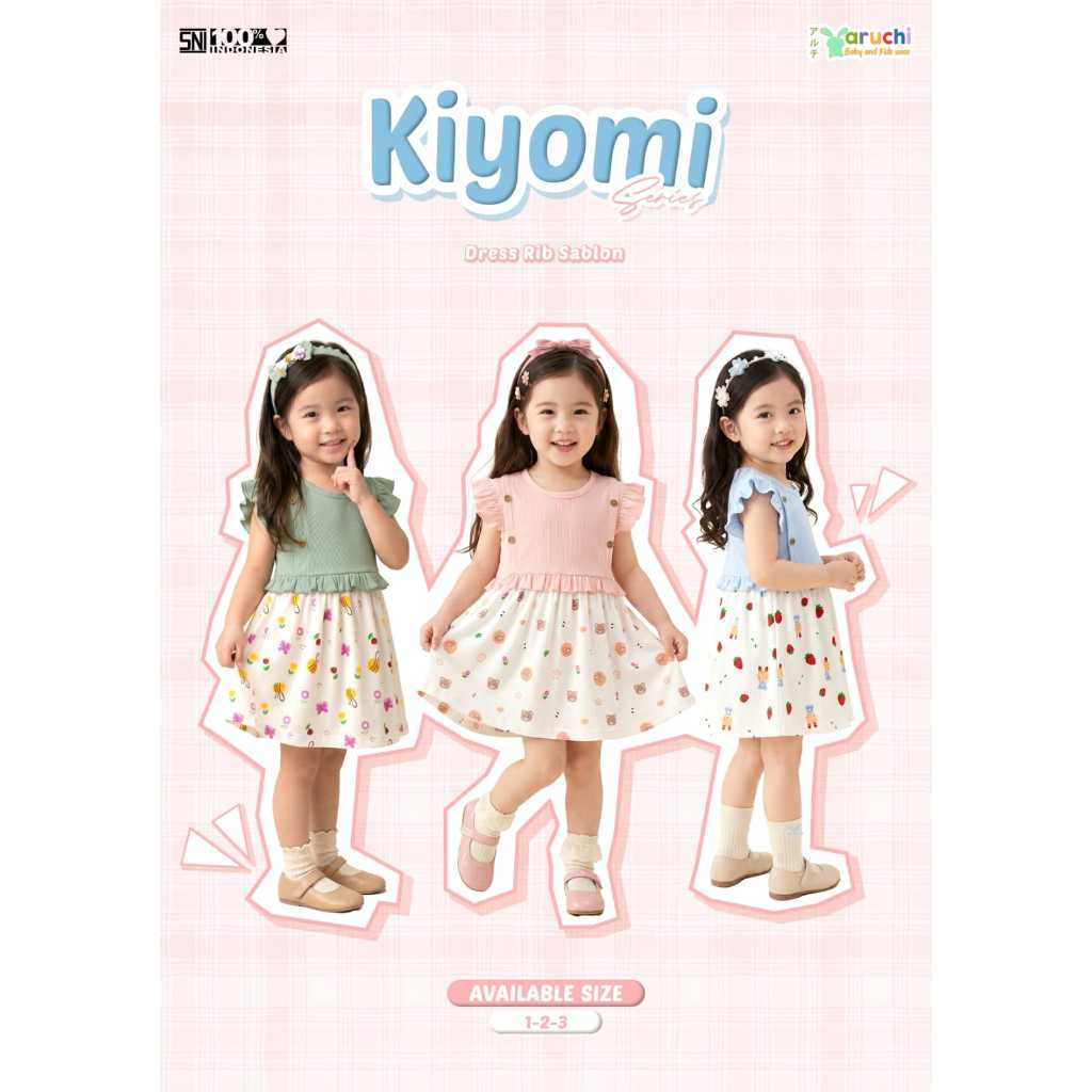 Aruchi Dress Rib Sablon Kiyomi /  Lavinia Series / Dress Anak Perempuan
