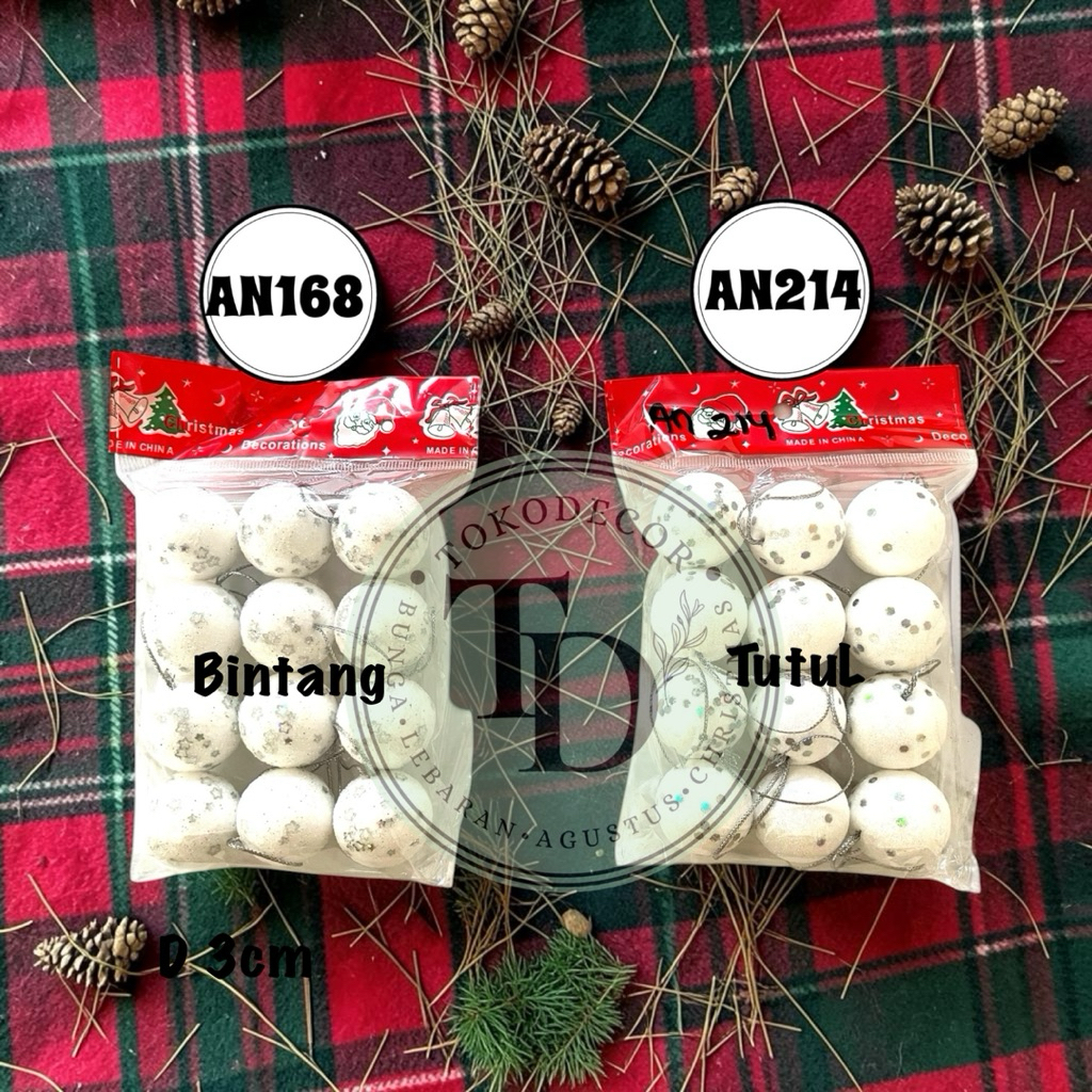 Dekorasi Natal Hiasan Natal Bola Salju OPP x12 3cm AN168/AN214