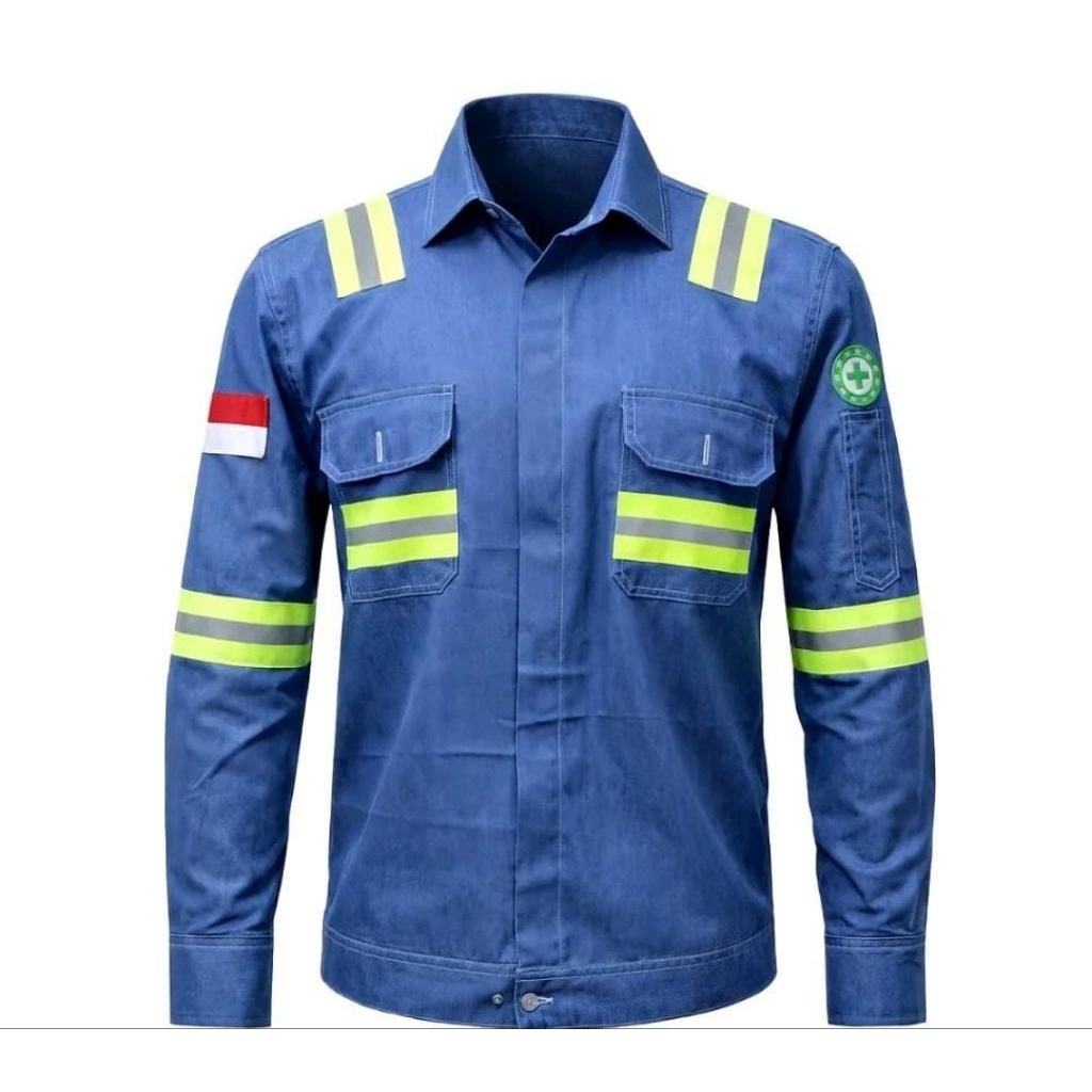 kemeja safety jeans wearpack safety pria kemeja atasan lengan panjang mekanik warna black blue jeans