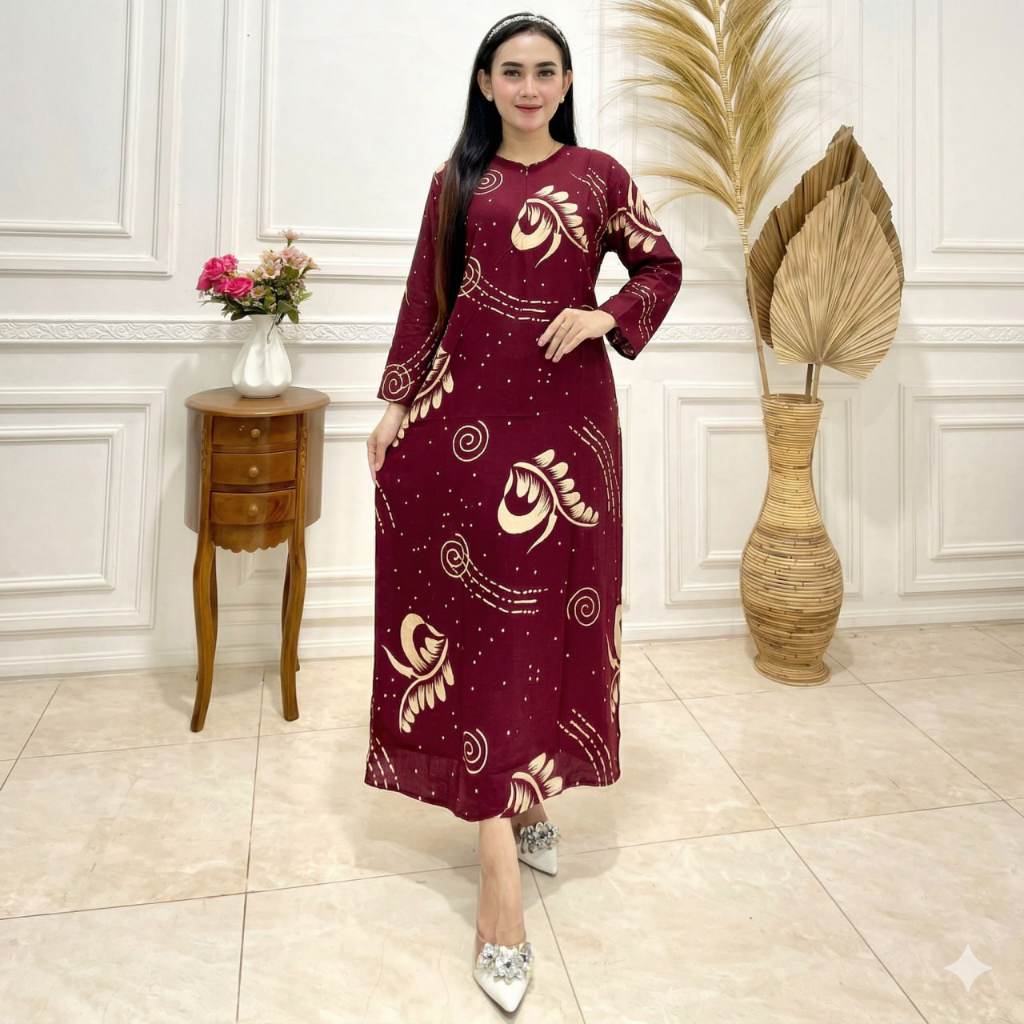 Baju Daster Kamelia Lengan Panjang Motif Batik Pekalongan Asli Rayon Premium Busui Adem