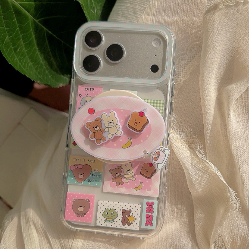 Cute Bear Friends Story Magnetic Popsocket Magsafe Case Iphone 15 16 17 Pro Promax | BONBONCASE.ID