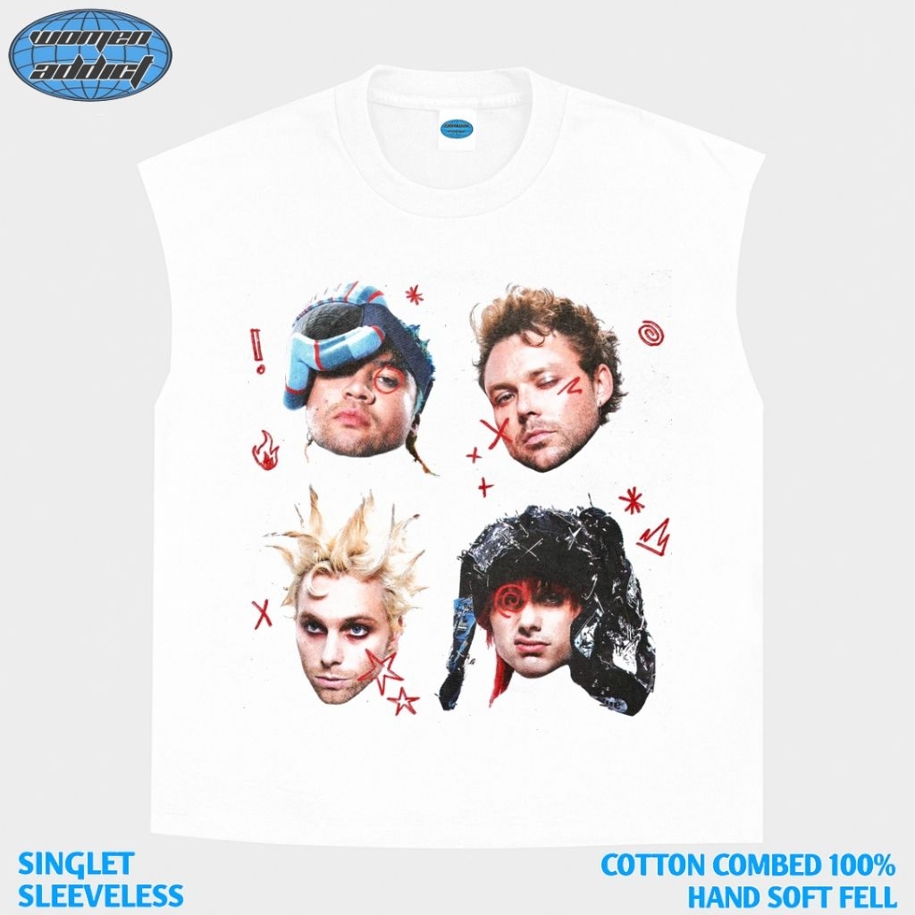 KAOS BAJU SINGLET 5 SECOND OF SUMMER 4FACE | SINGLET PUTIH | SINGLET BAND | KAOS BAND | BAND METAL |