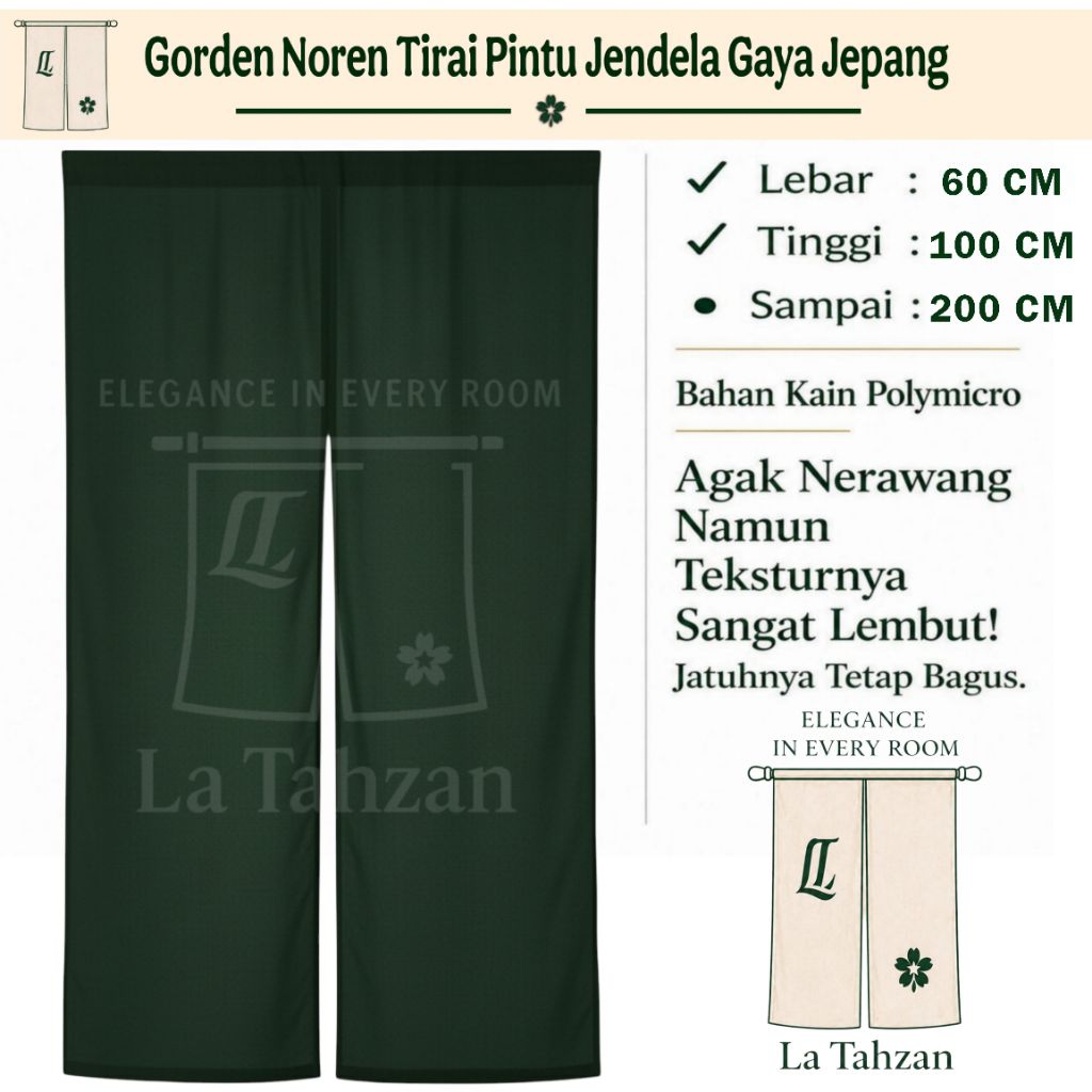 LaTahzan.Noren - Tirai Gorden Jepang / Pembatas Ruangan / Tirai Pintu Jendela Polos Minimalis Polymi