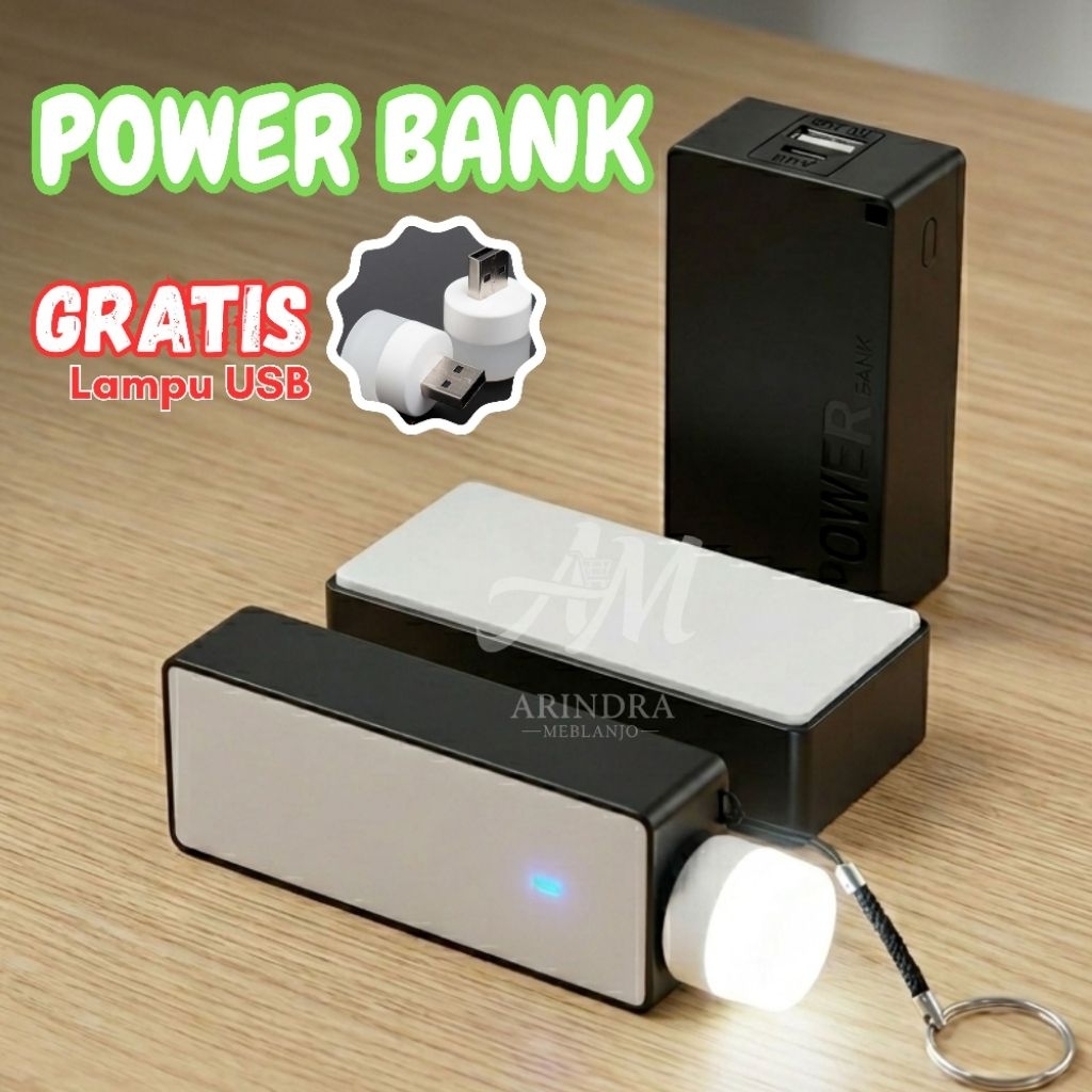 Power Bank Mini Serbaguna Portabel, Charger HP, Lampu Darurat, Kipas USB (Gratis Lampu Emergency USB