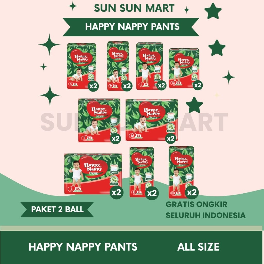 PAKET 2 BAL HAPPY NAPPY SMART PANTS S40 | M32 | L28 | XL24 | S60 | M52 | L46 | XL42 | XXL36