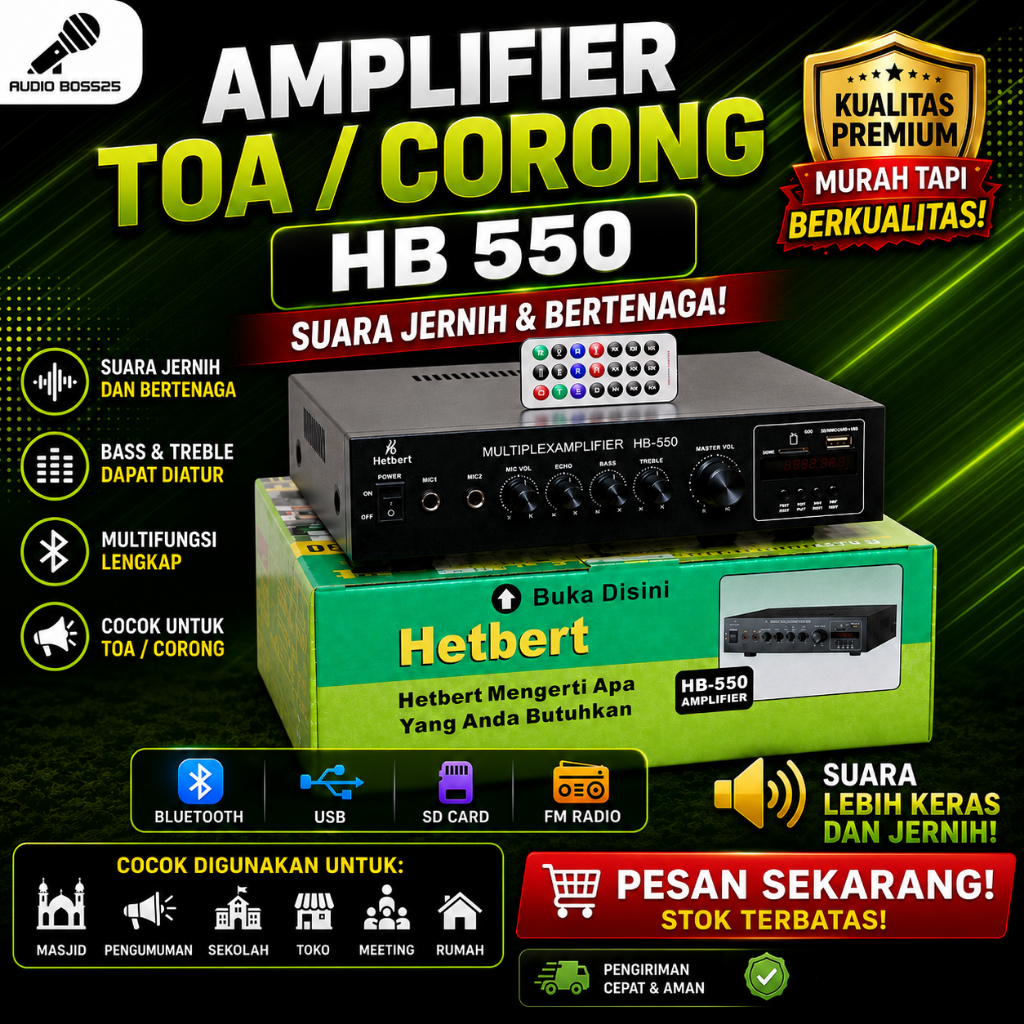 Audio Boss HETBERT Power Amplifier / TOA / Ceiling / Corong  Bluetooth NSA 550