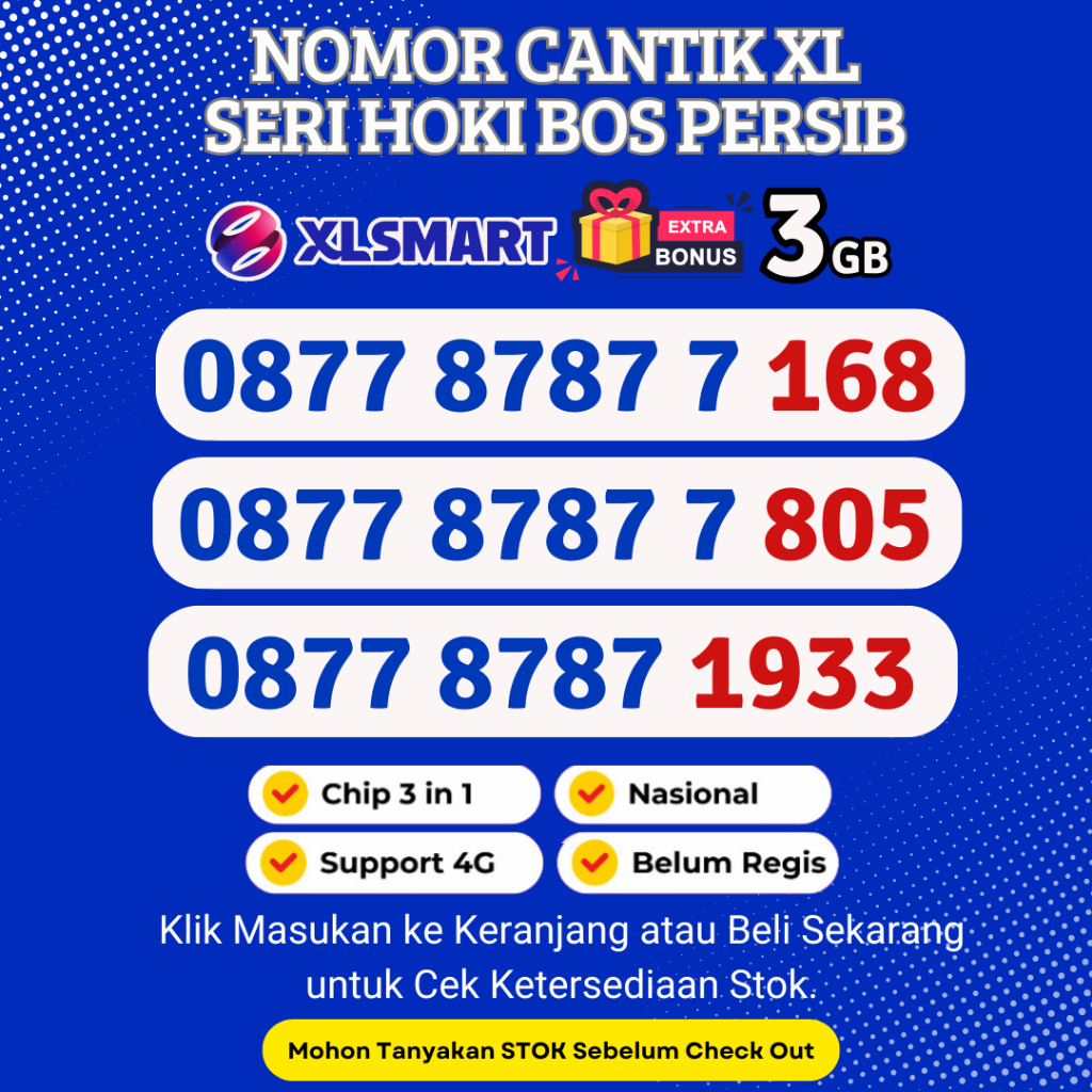 Nomor Cantik XL Spesial Seri HOKI 168 BOS PERSIB Murah Support 4G LTE-Kartu Perdana XL Cantik Rapi