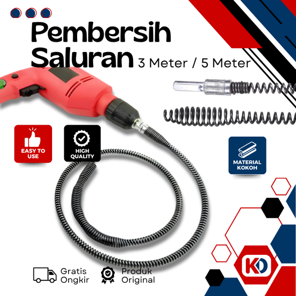 KONGDO Pipe Cleaner Kawat Pembersih Saluran Pipa Mampet Dengan Adaptor Bor Cleaner Flexibel