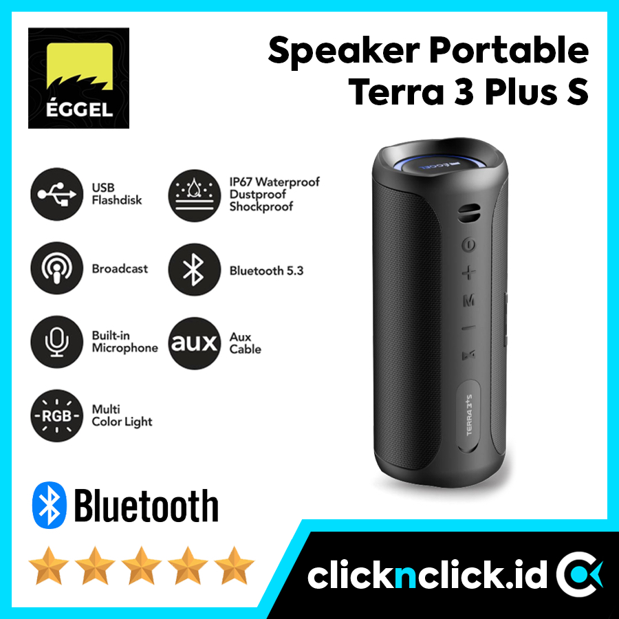 EGGEL Terra 3+ Plus S - Speaker Portable Bluetooth 5.3 RGB Wireless IP67 Waterproof 3 EQ Stereo Spik